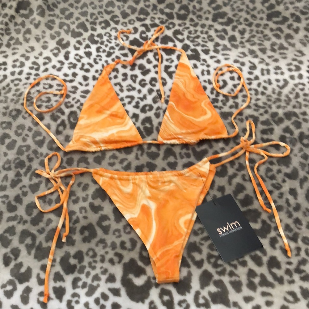 Naked Wardrobe Sun Sand & Bikini Set in Dreamsicle Orange White Size Small